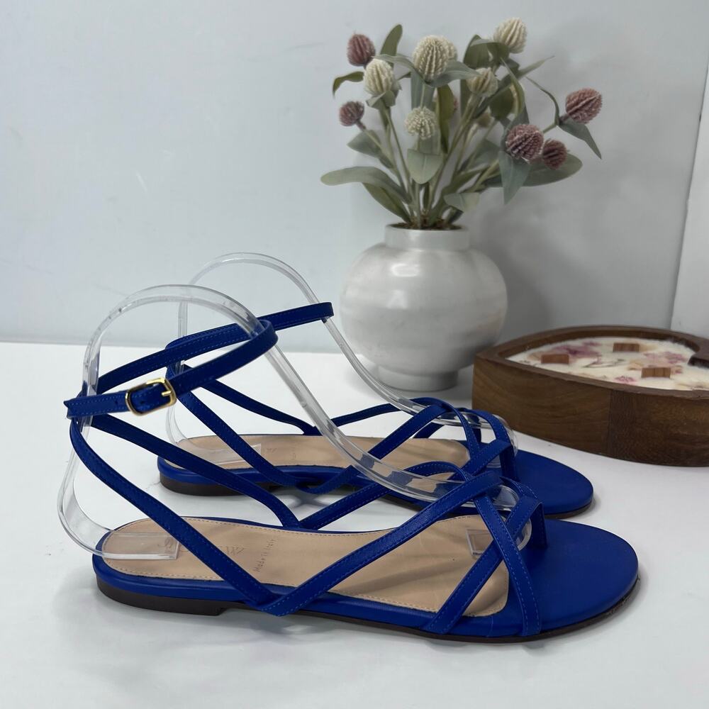 J. Crew Strappy Leather Flip Flop Flat Sandal Cobalt Blue Women's 8